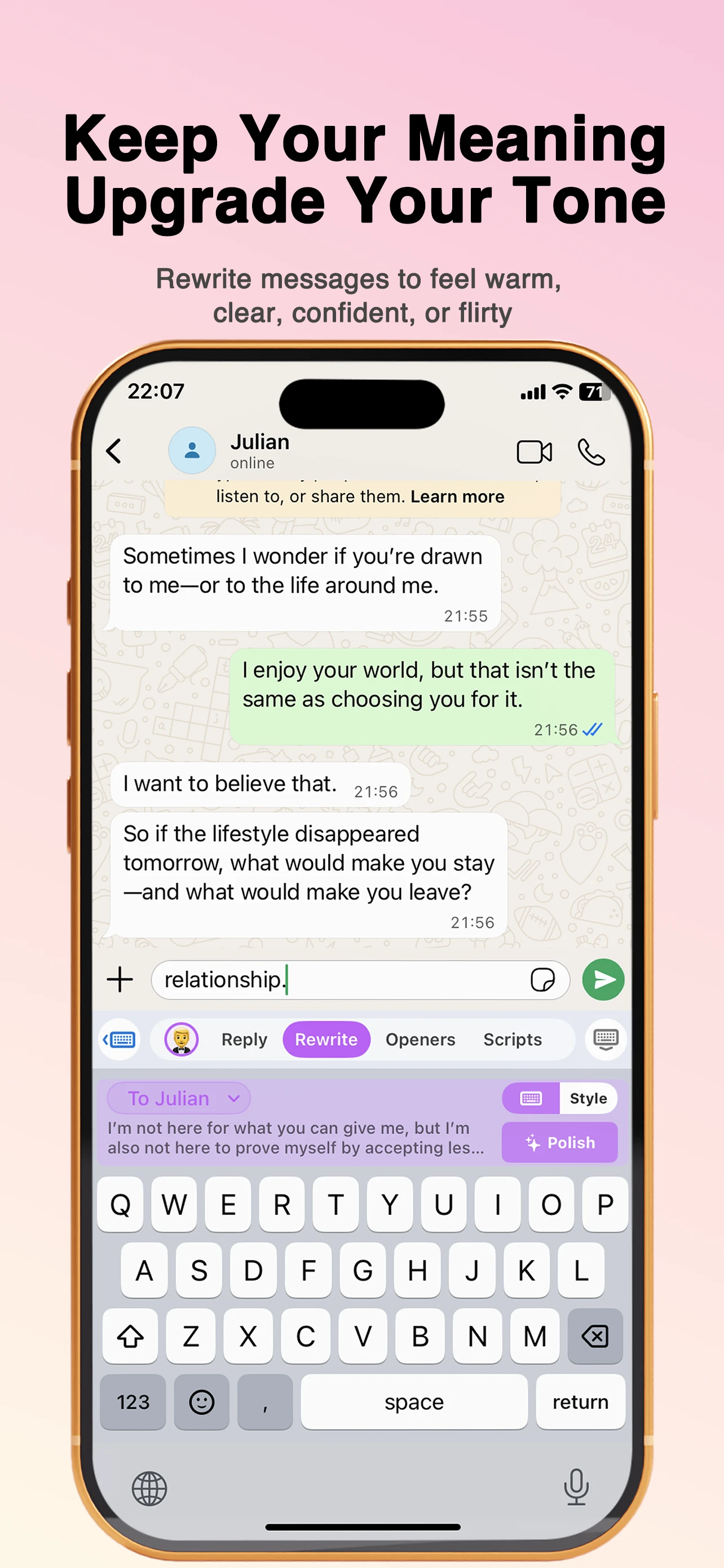 SugarMind Rewrite tool polishing a draft message